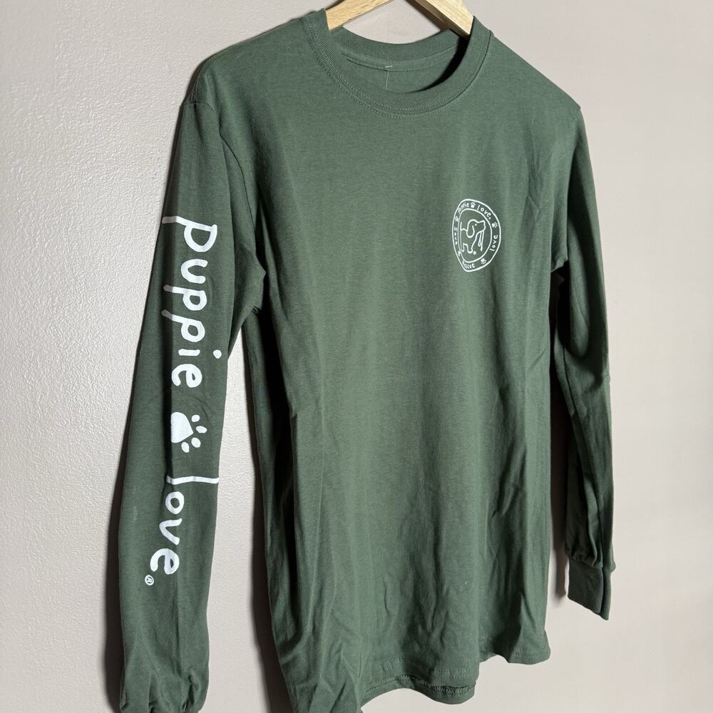 Puppie Love NEW w/Tag Hiking Pup Long Sleeve, Green, 100% Cotton Tee Shirt Small - Picture 6 of 9